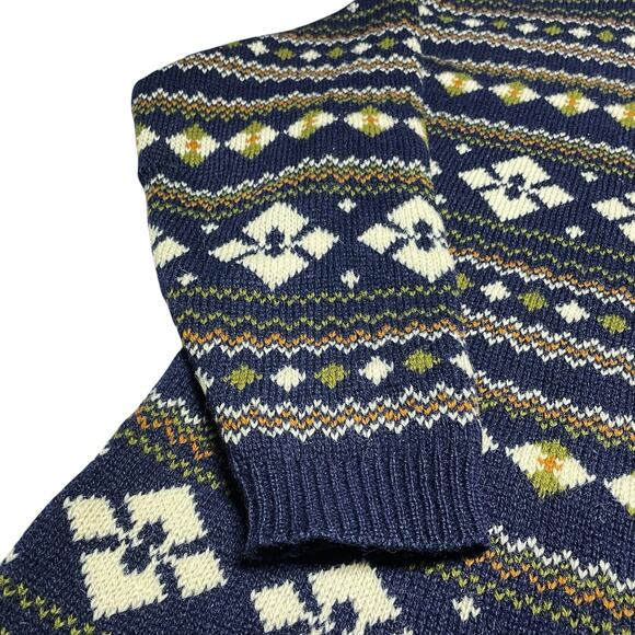 BRASS PLUM NORDSTROM Vintage 80s/90s Shetland Wool Nordic Crewneck Sweater Sz M - Picture 3 of 8